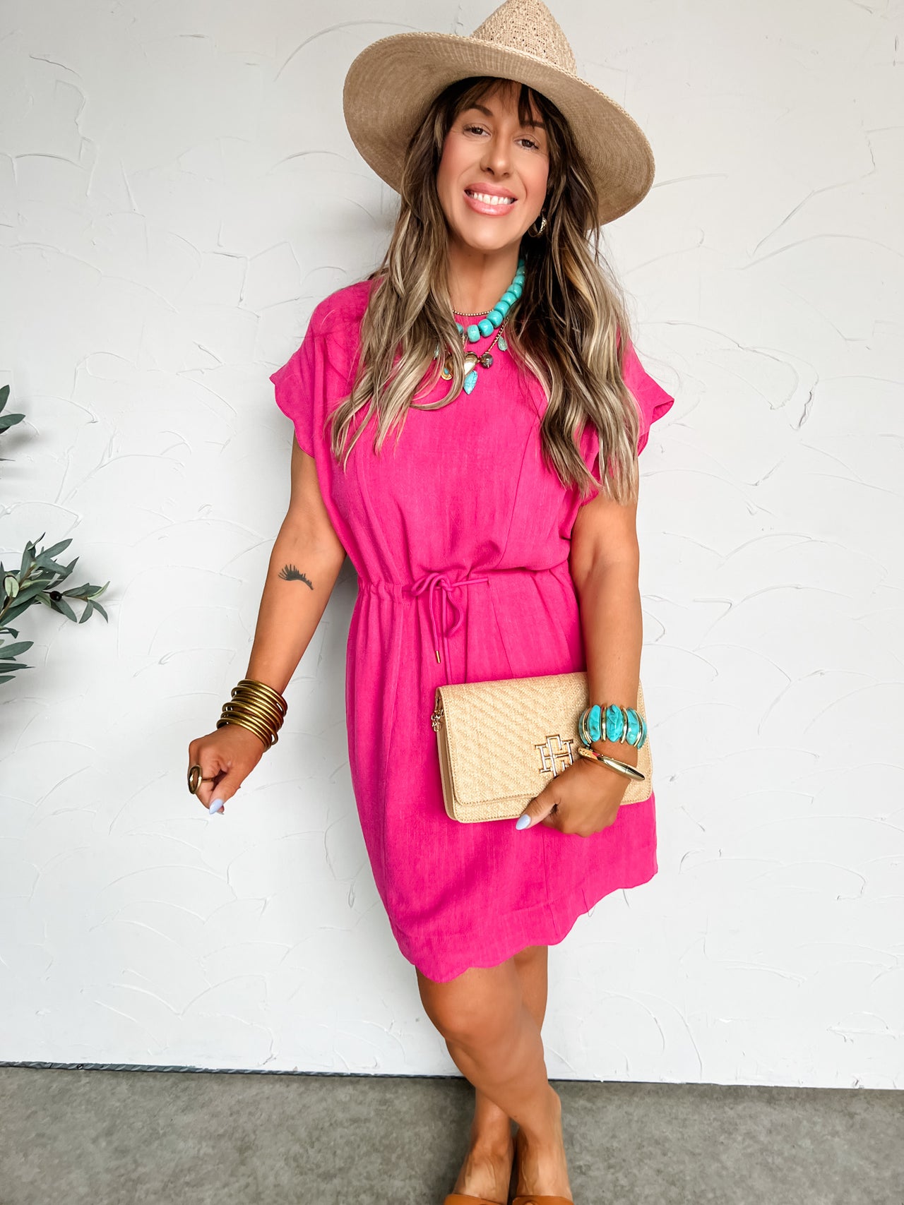 Cruise Through The Day Scallop Relaxed Dress- Fuchsia