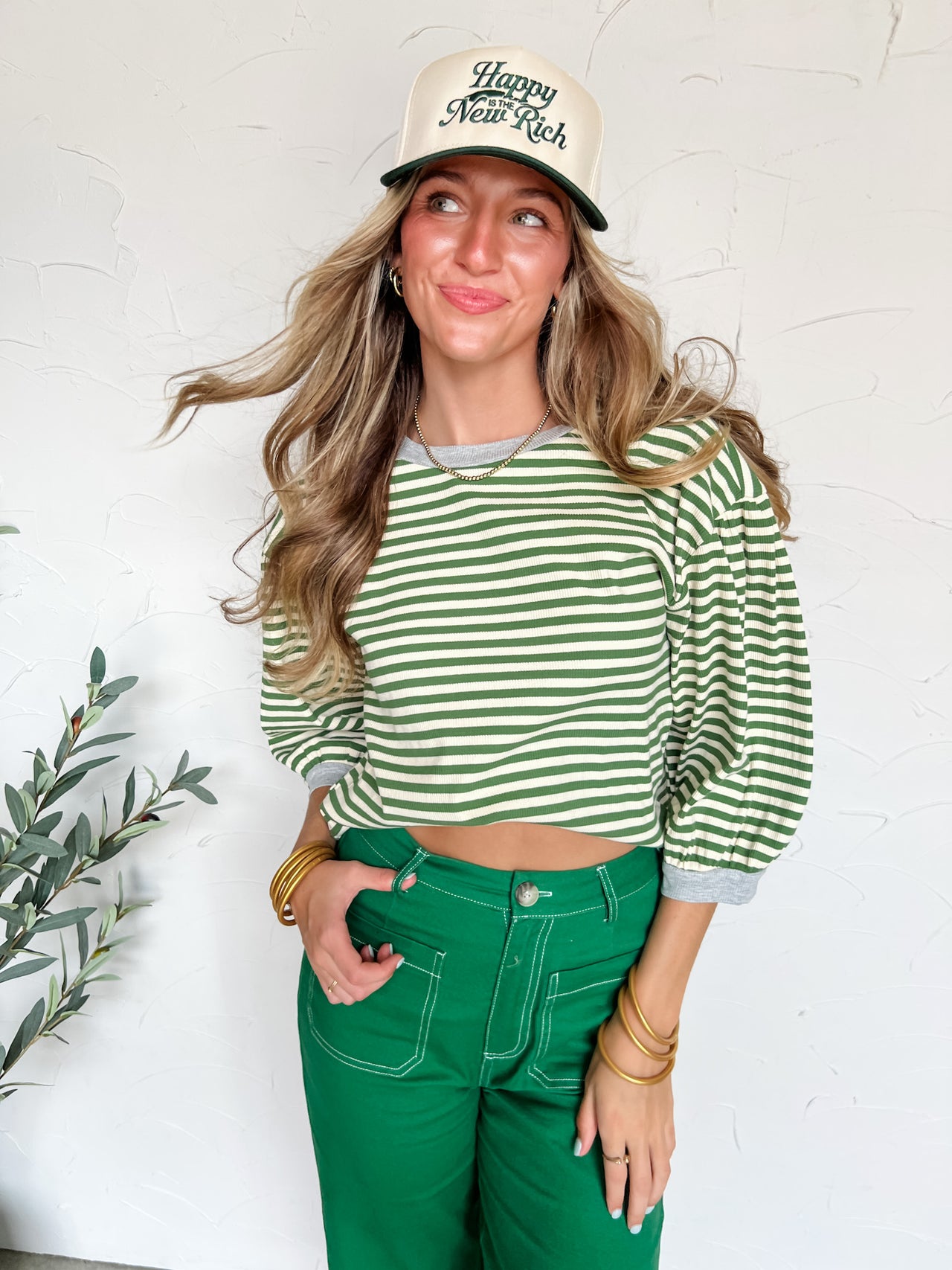 Stripe This Way Round Neck Top- Green