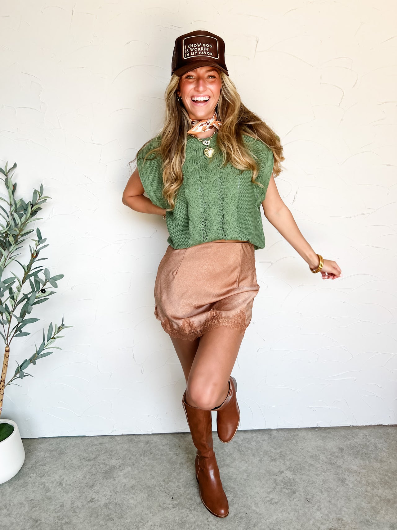 A Dream State Cable Knit Sweater Vest- Ivy