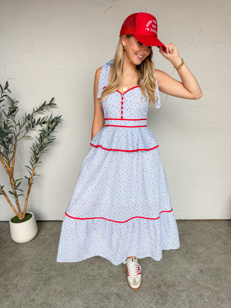 On My Best Behavior Outline Trim Midi Dress