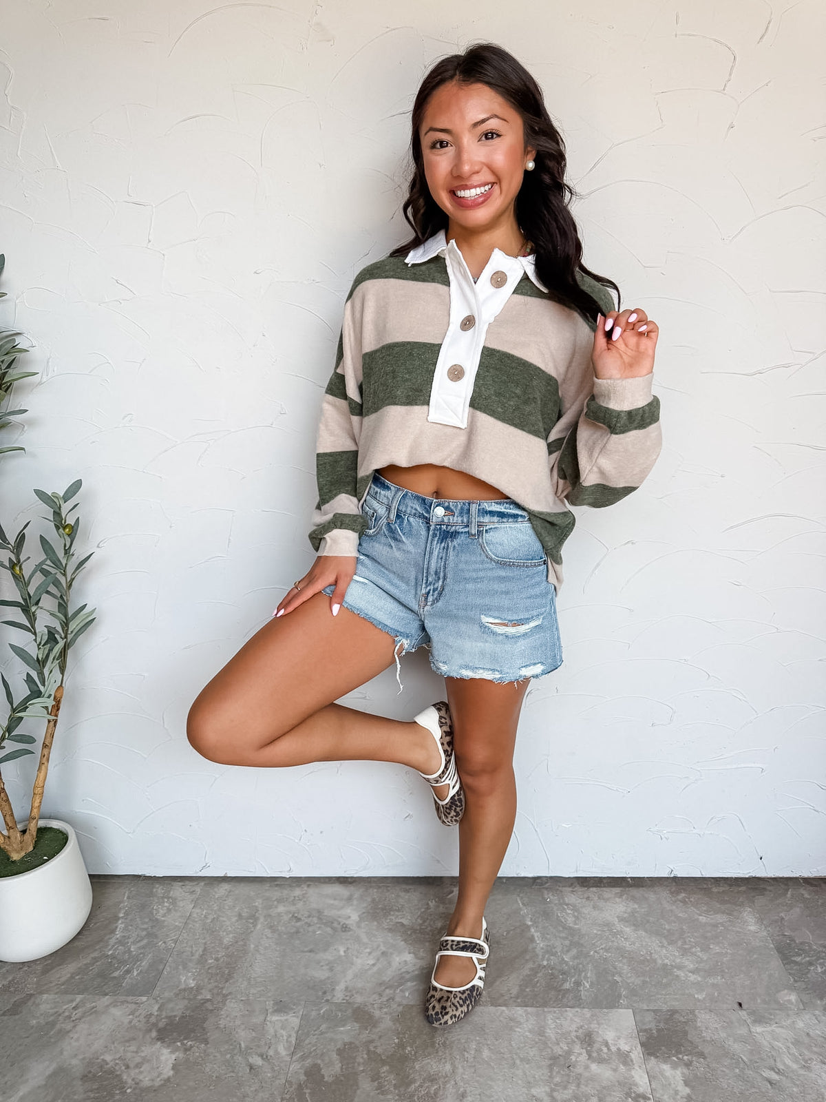 Have One Guess Striped Hacci Polo Sweater