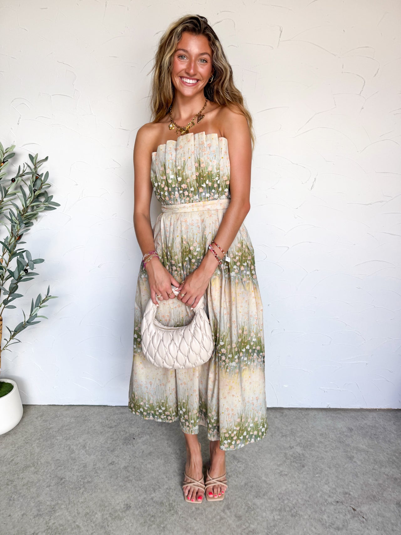Here For The Good Times Linear Floral Pleated Dress