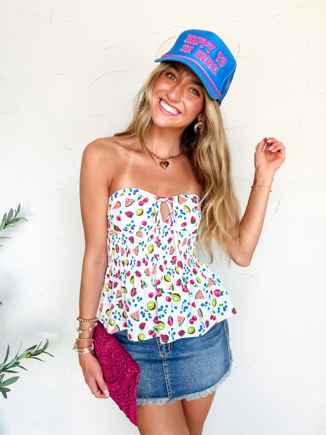 Simple Measures Fruity Smocked Top