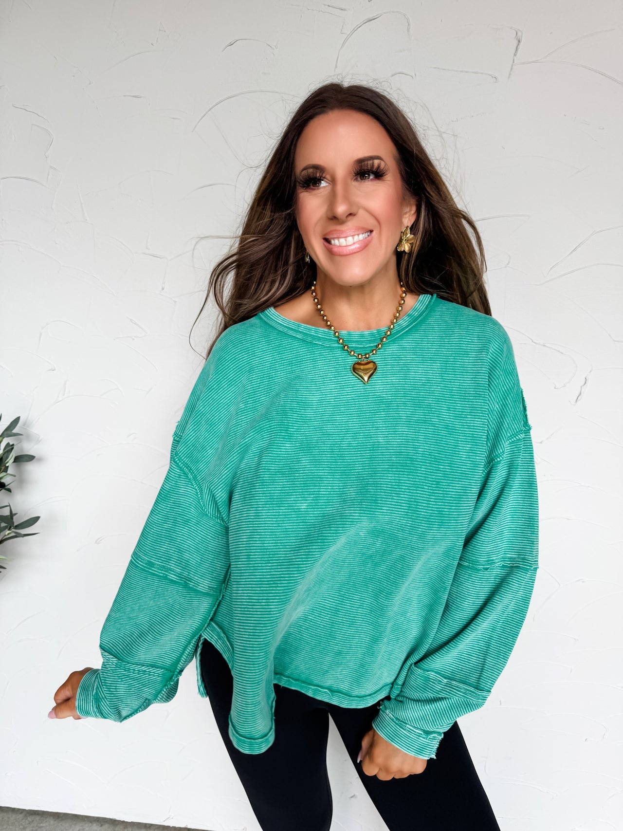 Take My Hand Acid Wash Inside Out Sweatshirt- Kelly Green