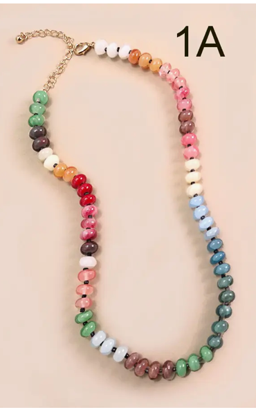 Natural Agate Glass Semi Precious Bead Necklace