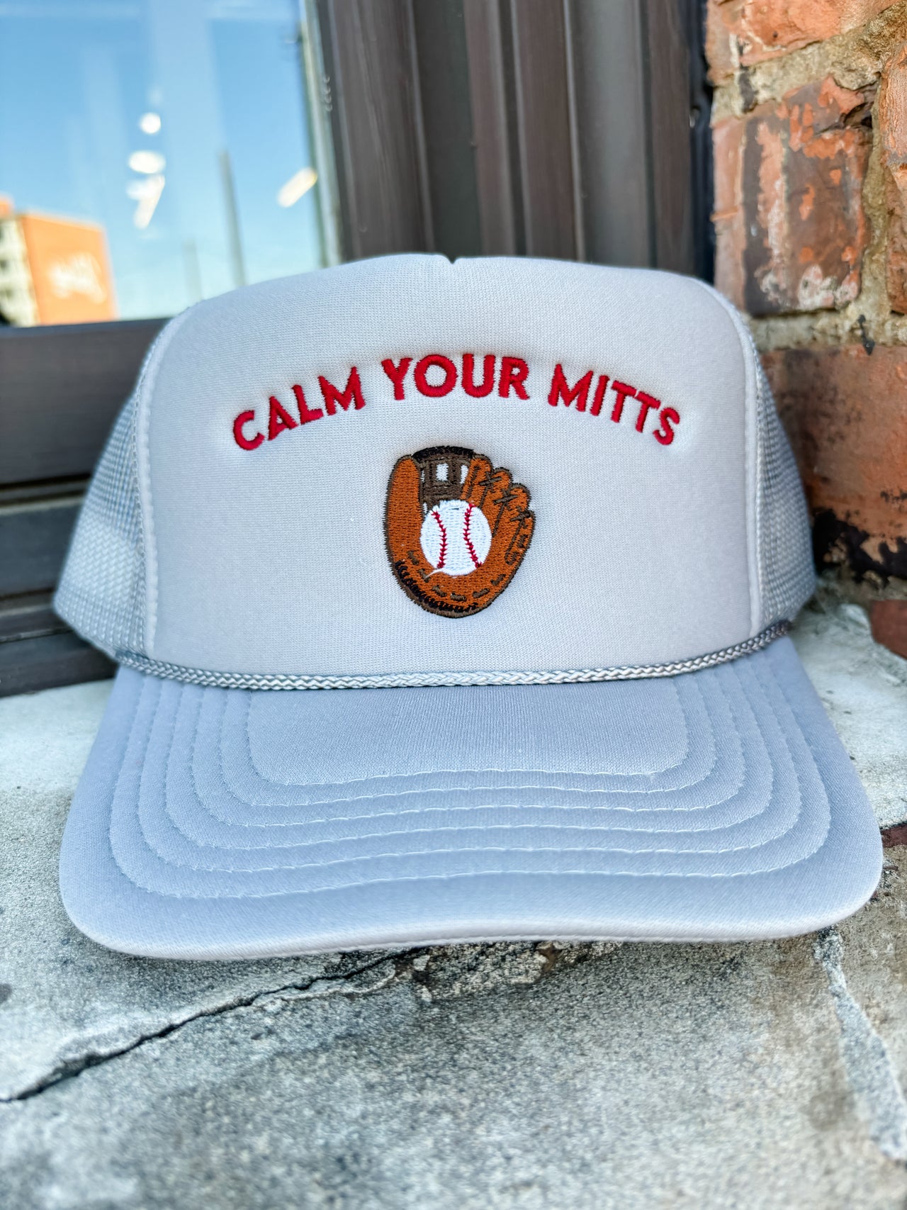 Baseball Calm Your Mitts Foam Hat- Grey