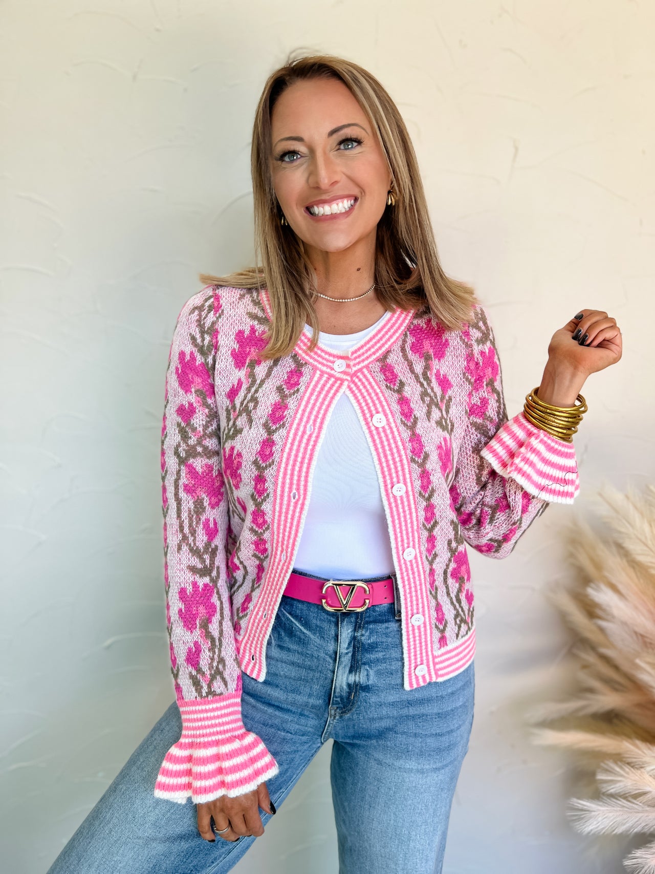 Blossoming Love Story Floral Button Up Sweater Cardigan- Pink