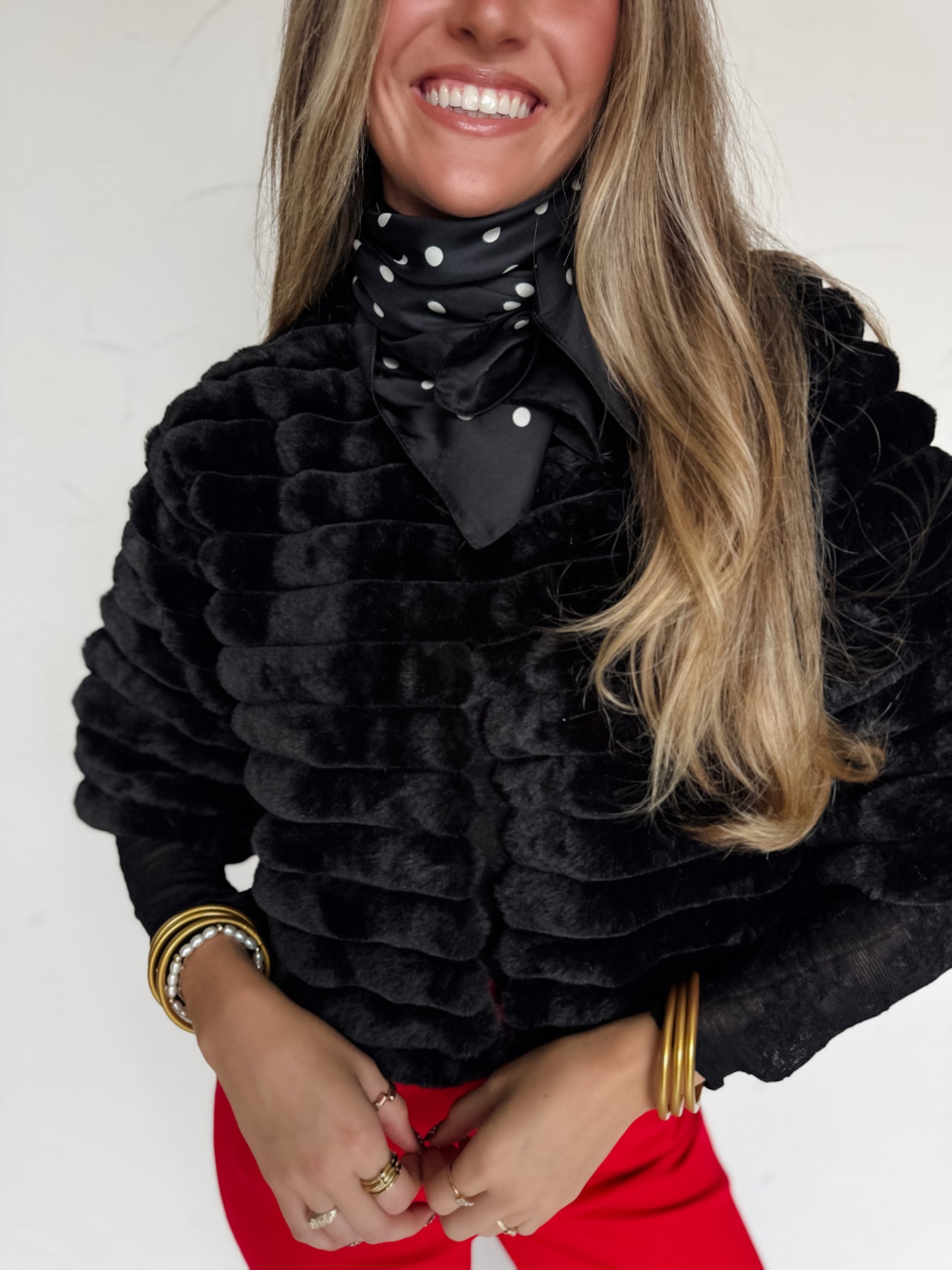 Give It A Try Faux Fur Crop Jacket- Black