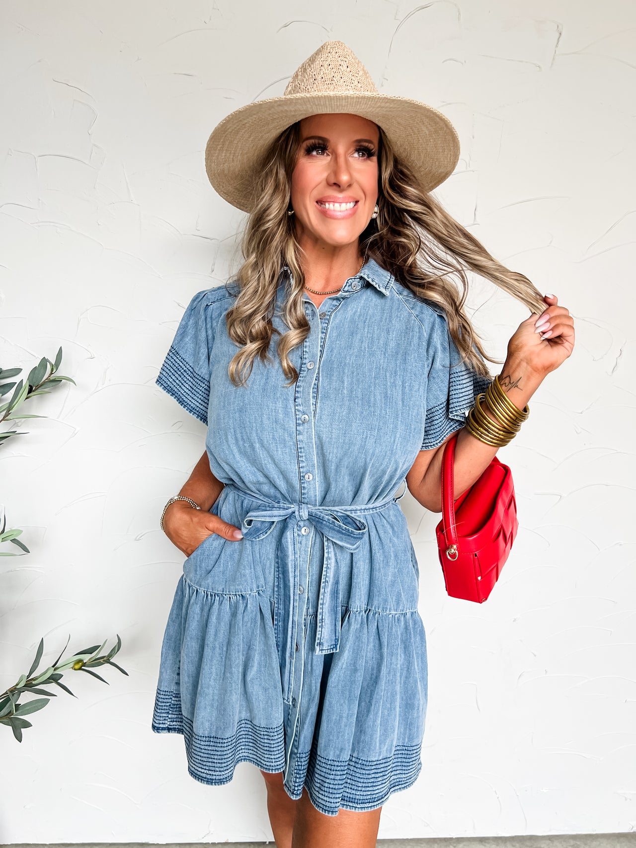 Everyday Feelings Stitched Flounce Denim Dress