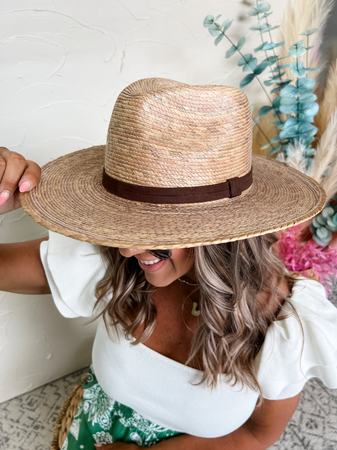 Marley Dark Straw Palm Leaf Hat