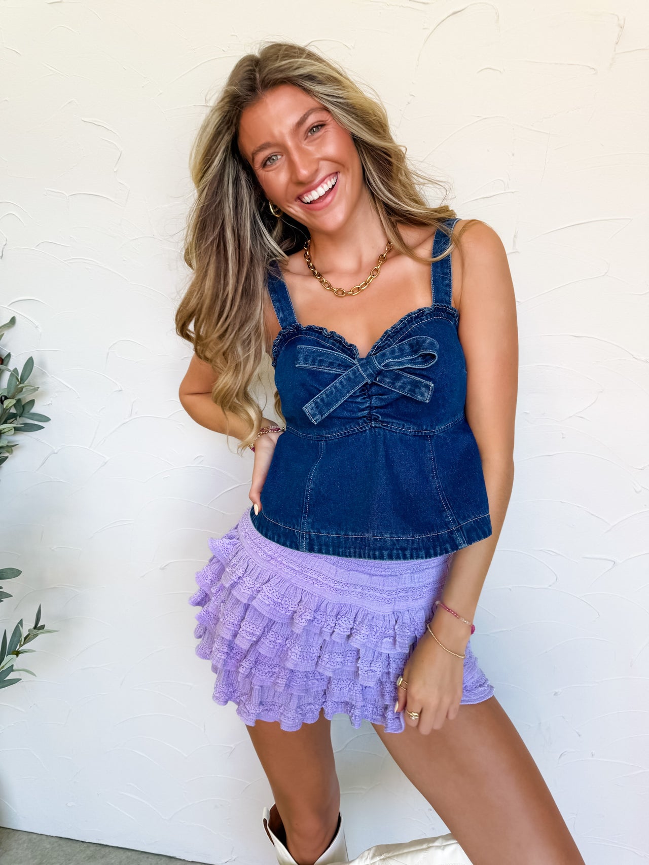 A Head Start Front Bow Denim Top