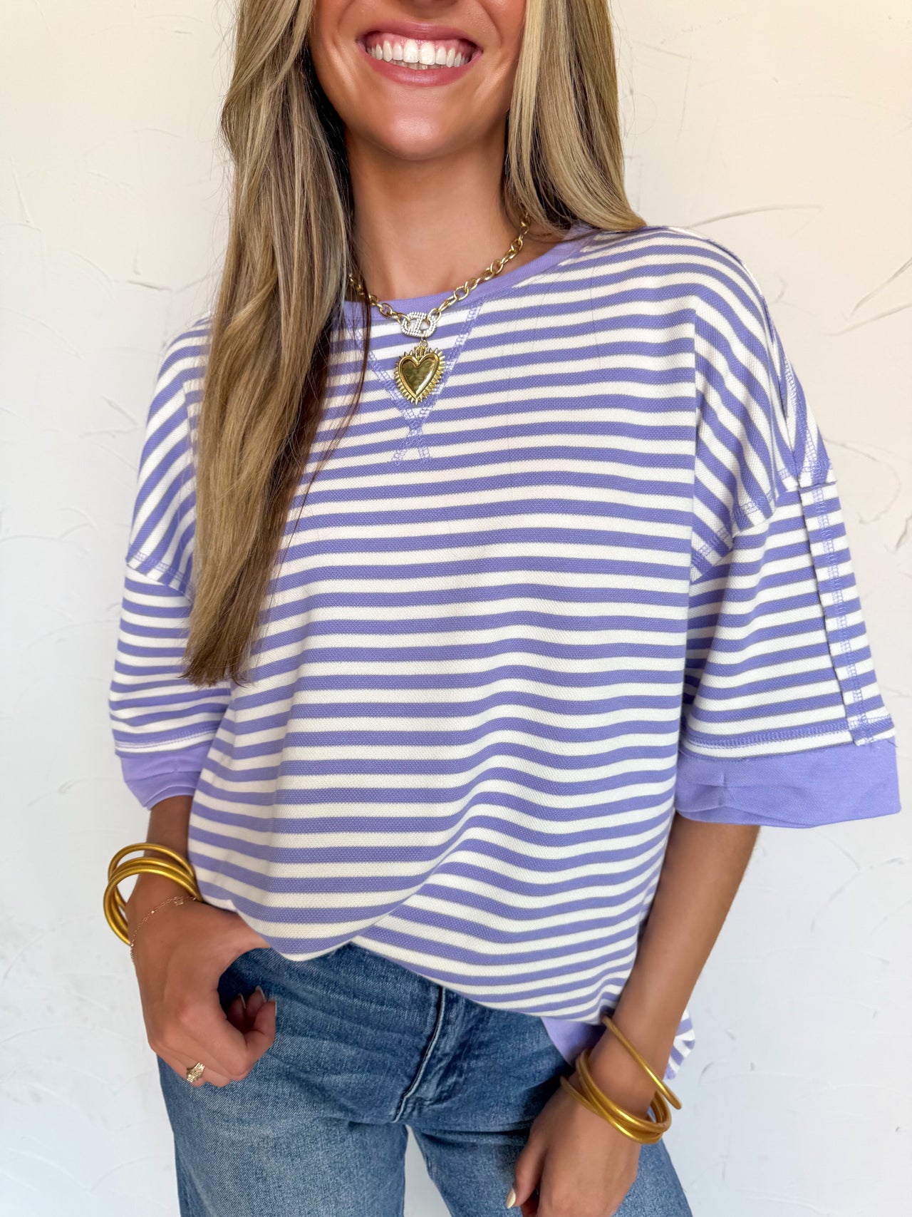 Good Times Ahead Striped Oversized Top- Lilac