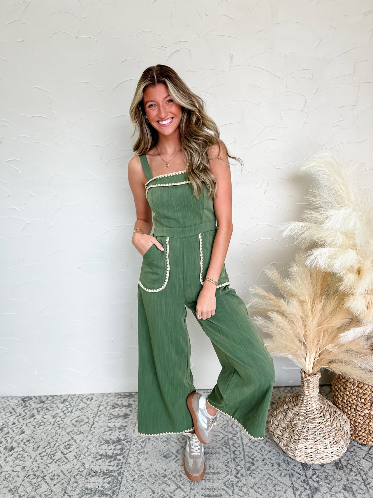 Only For A Little While Sleeveless Jumpsuit- Olive