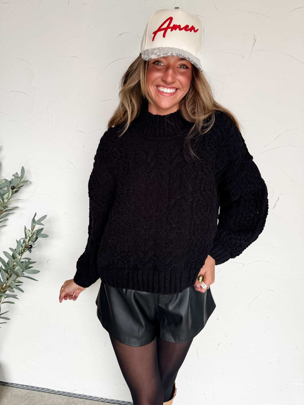 In My Happy Place Cable Knit Sweater- Black