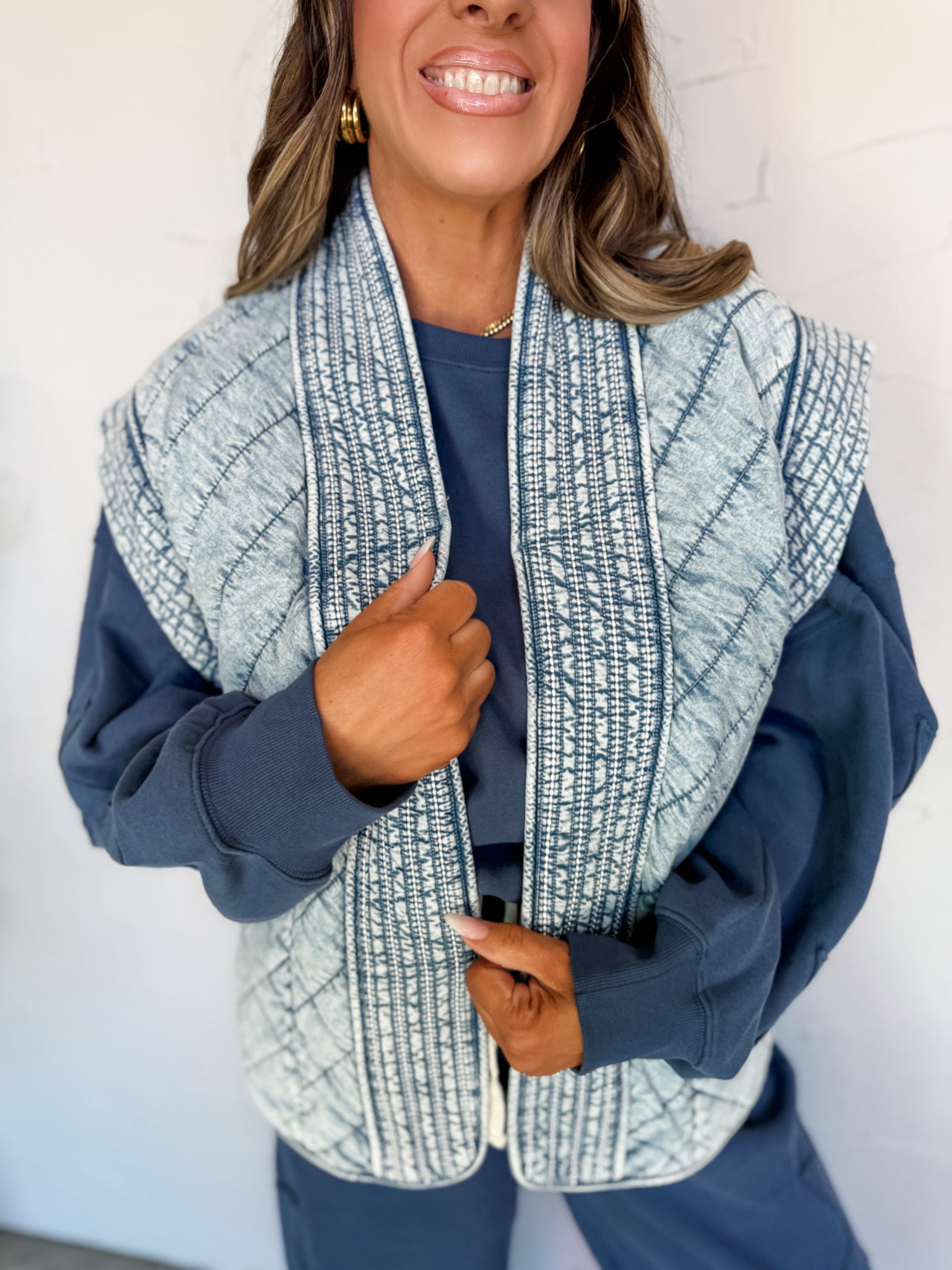 Bring It On Denim Quilted Shawl Vest