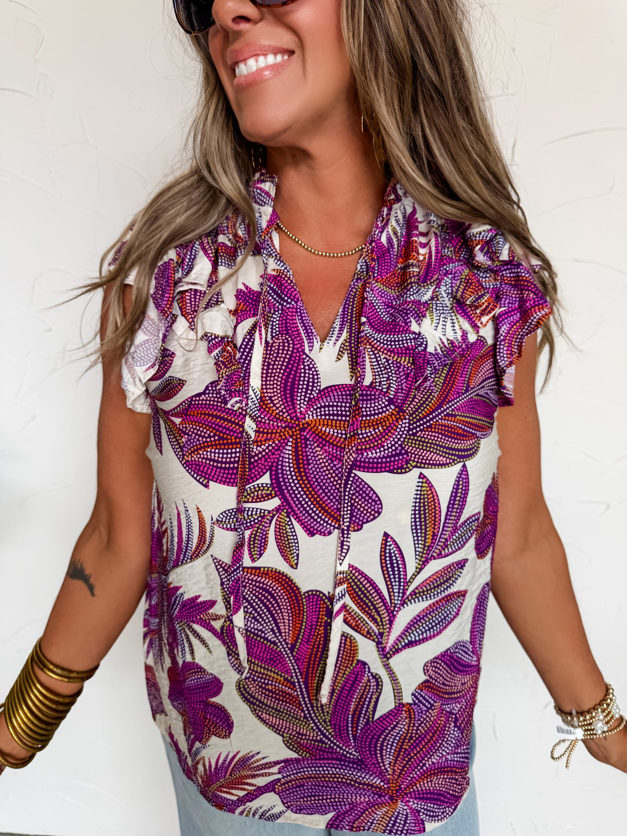 Give The Good Advice Ruffle Sleeve Tropical Top