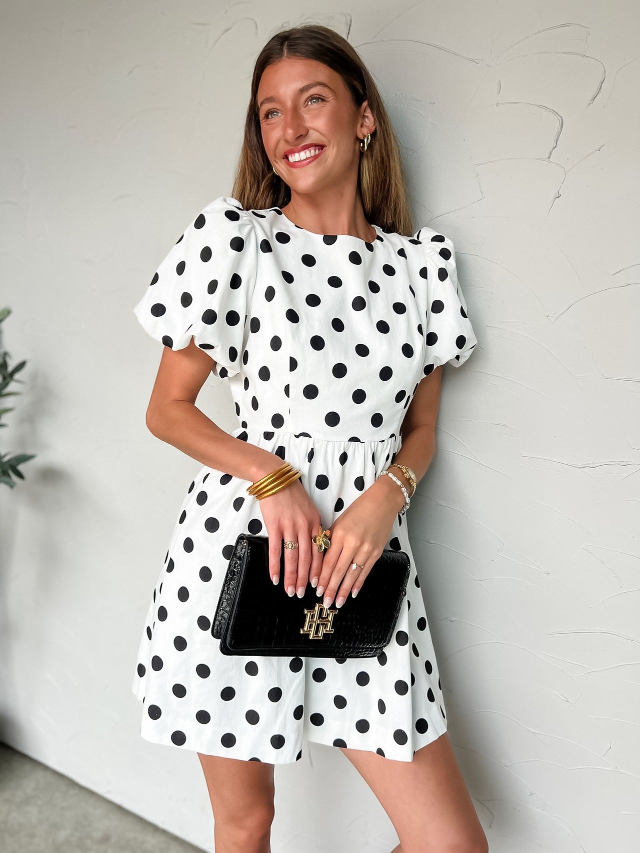 Turning Heads Puff Sleeve Polka Dot Dress- Ivory