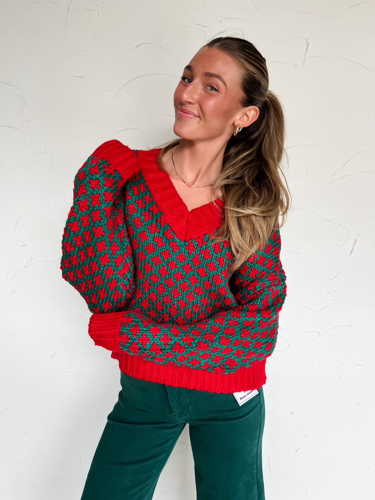 Here For A Good Time Color Block Sweater V Neck Top