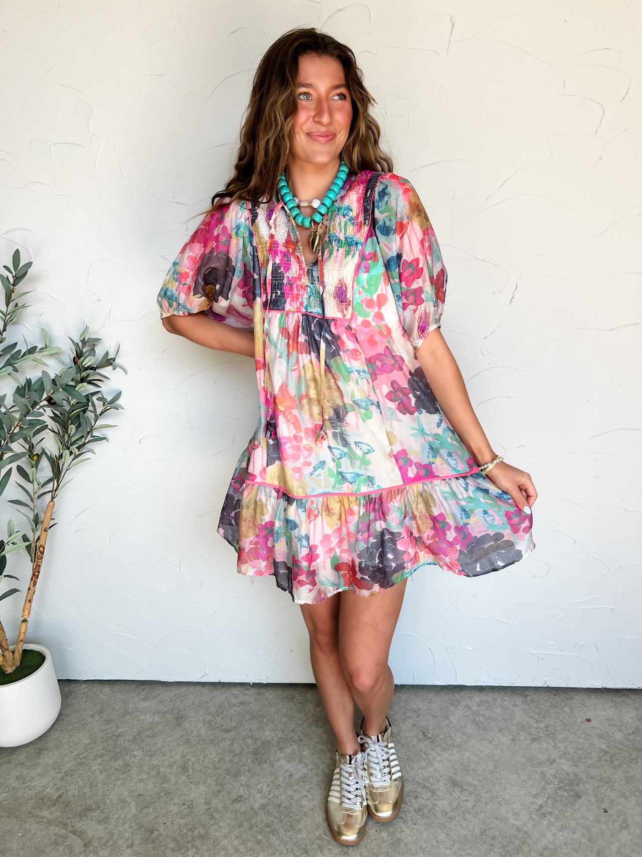 Believe What You See Watercolor Floral Babydoll Dress