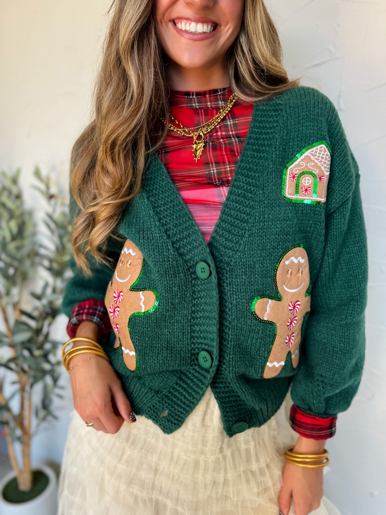 Christmas Gingerbread V Neck Sweater Cardigan