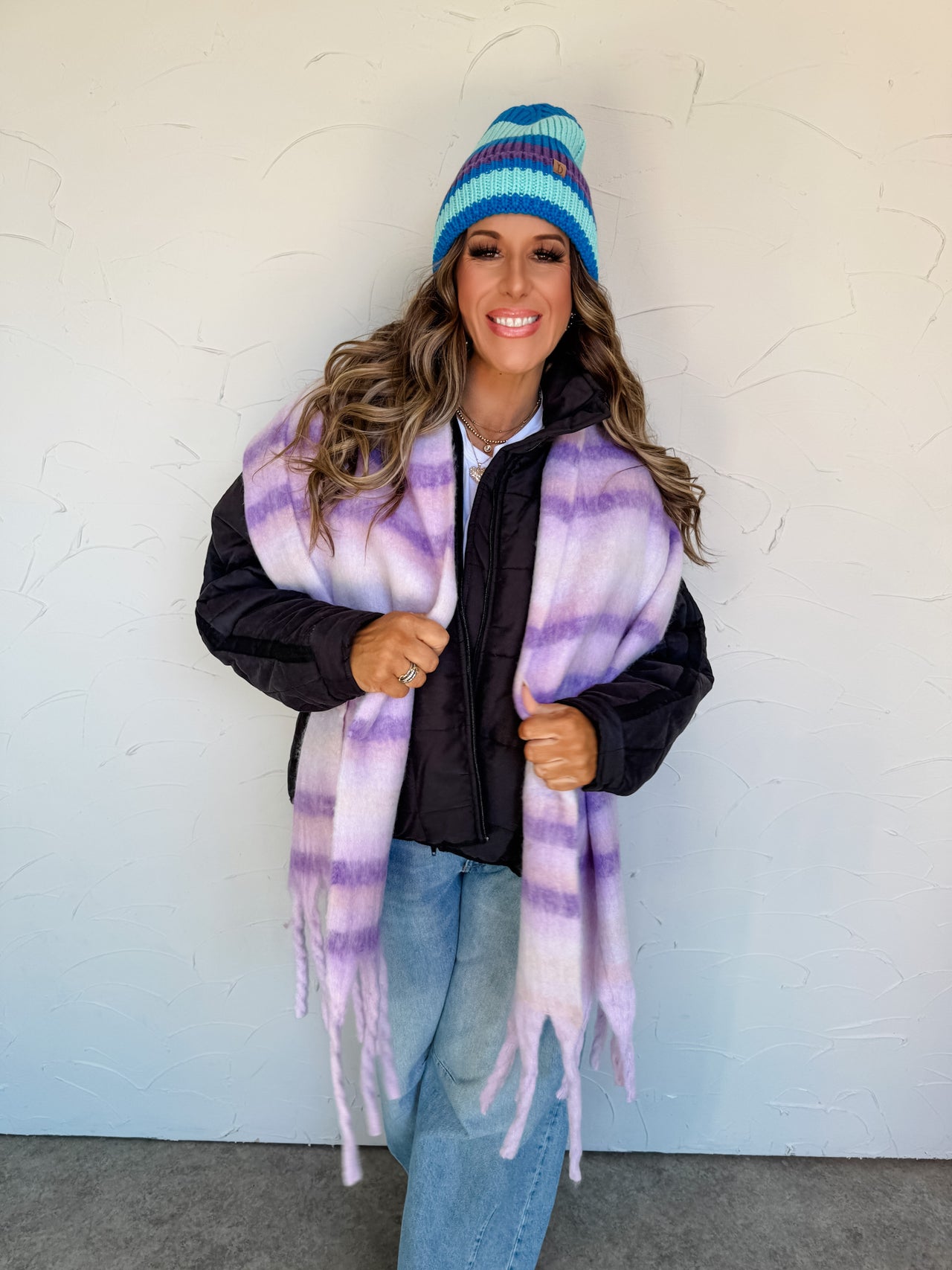 Carla Purple Stripe Scarf - Soft Warm Wrap