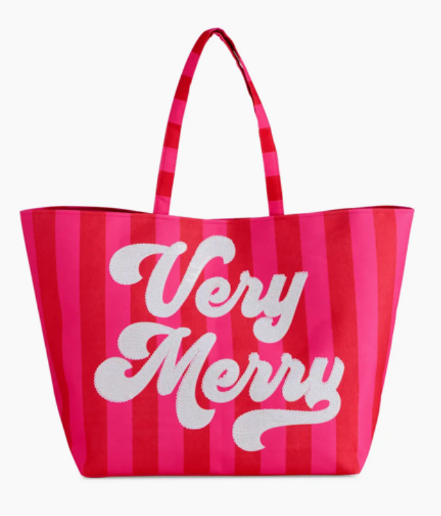 VERY MERRY Stripe Tote Bag