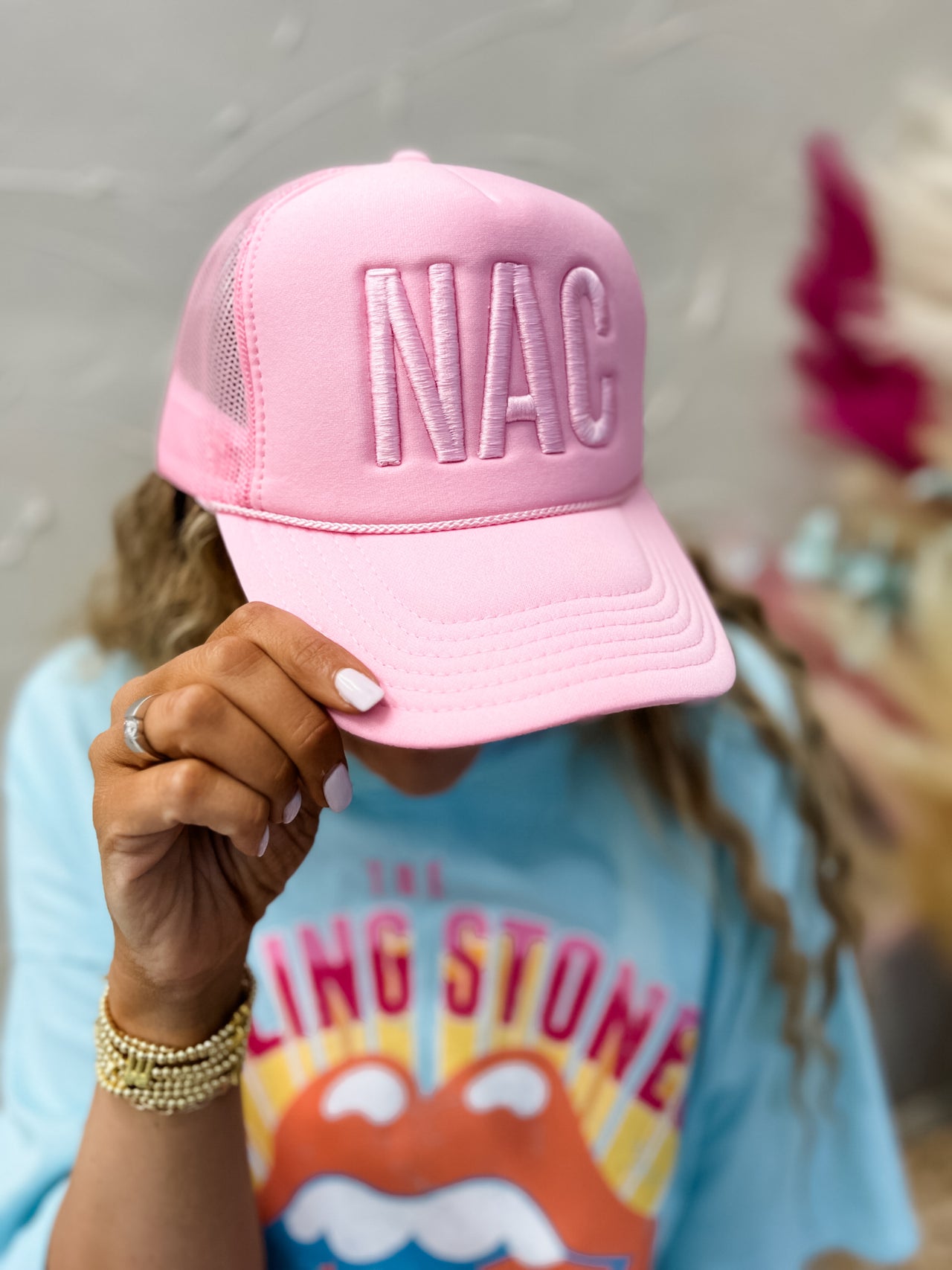 NAC Embroidered Puff Hat- Pink