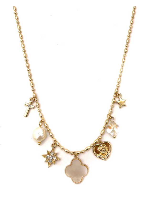 Gold Multi Flower Charm Necklace