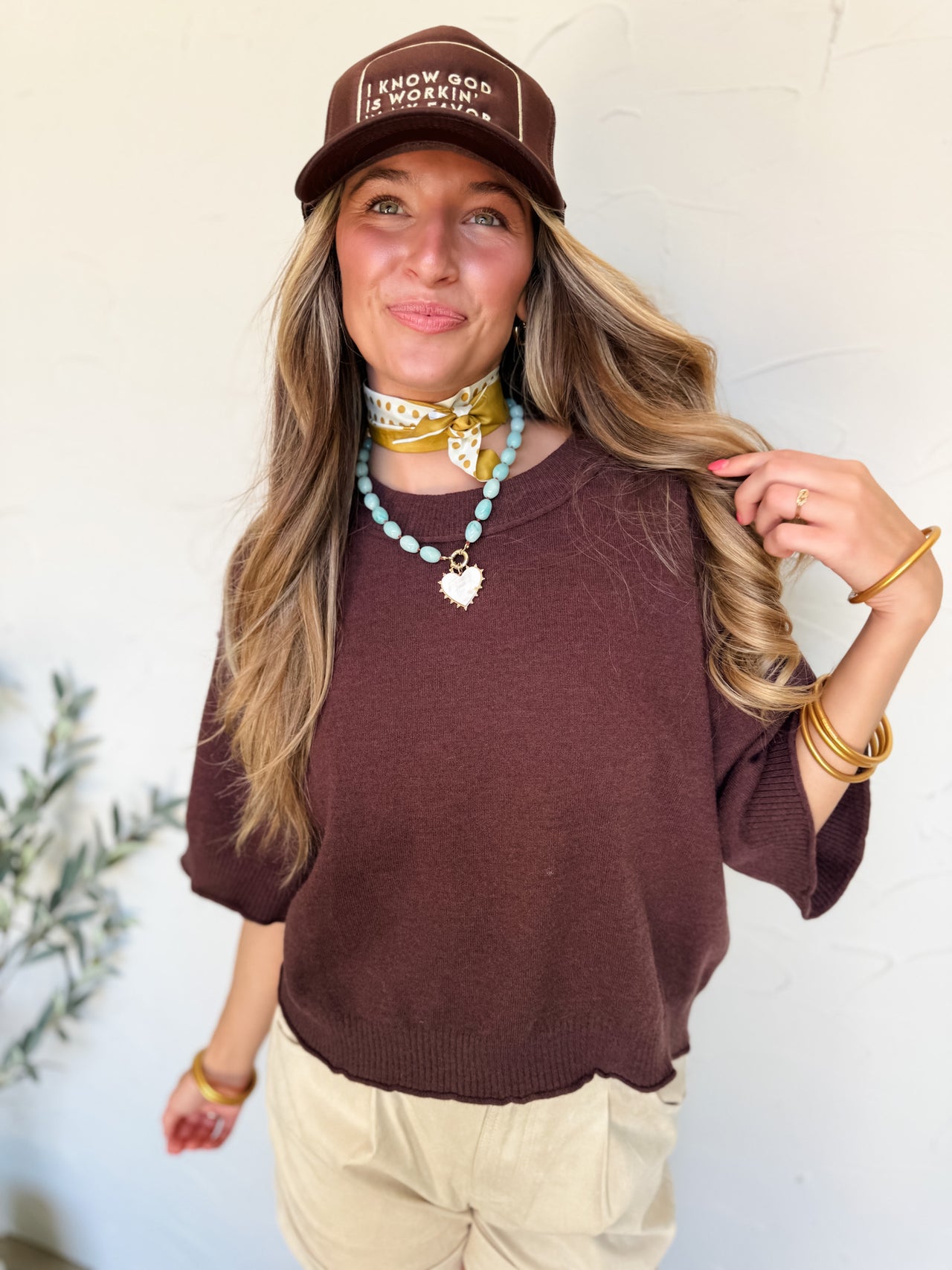 Keeping It Cute Solid Knit Sweater- Brown