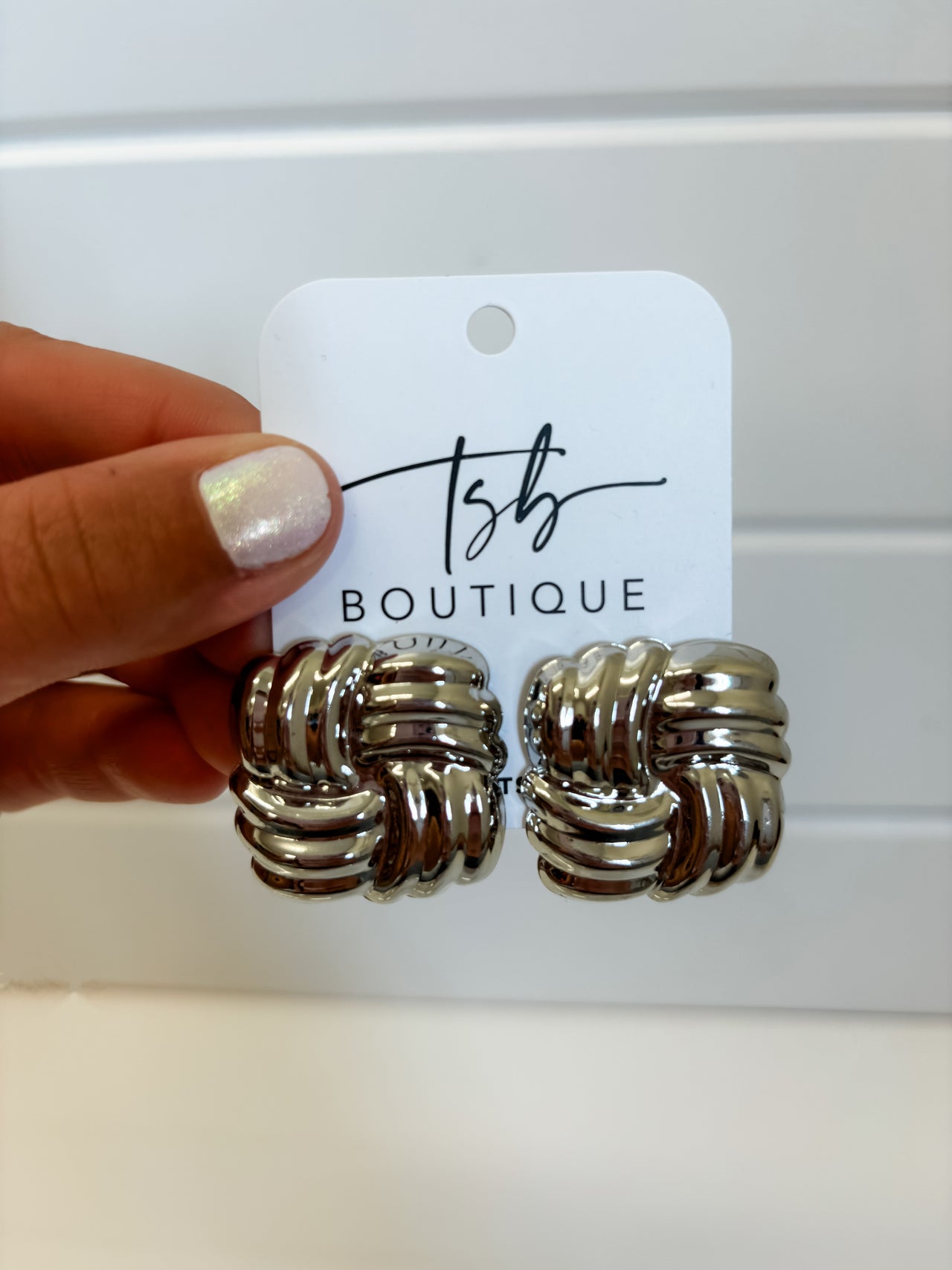 Josey Striped Sqaure Studs- Silver