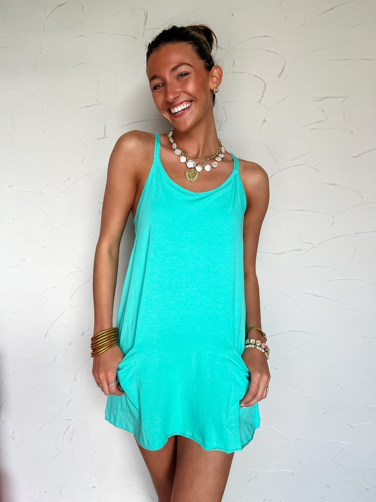 It's The Little Things Romper Lined Dress- Mint