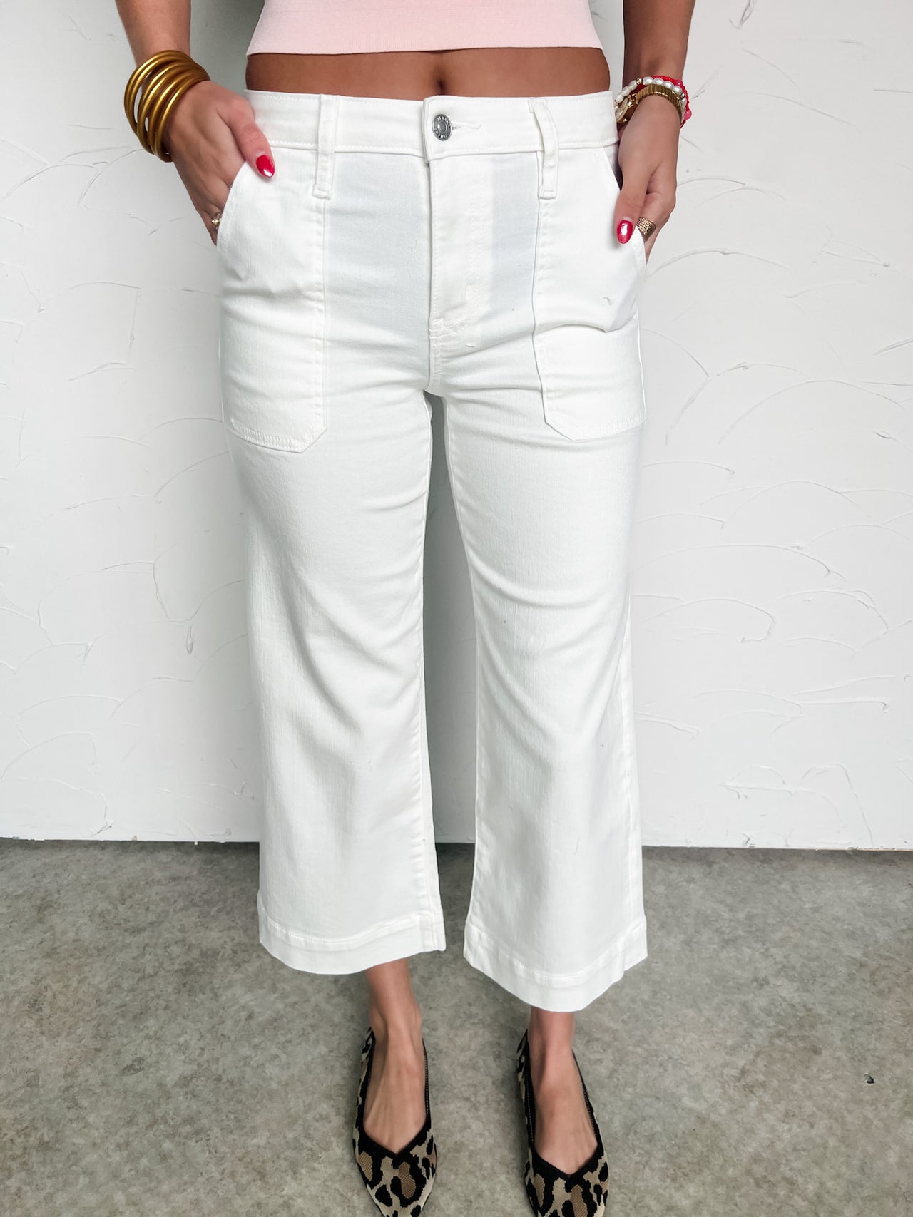 Out of Office Cropped Wide Leg White Denim Pants