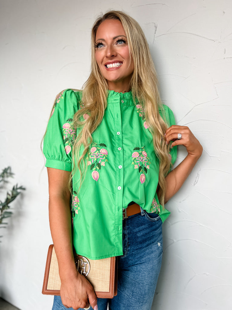 Let's Get Out Of Town Floral Green Top