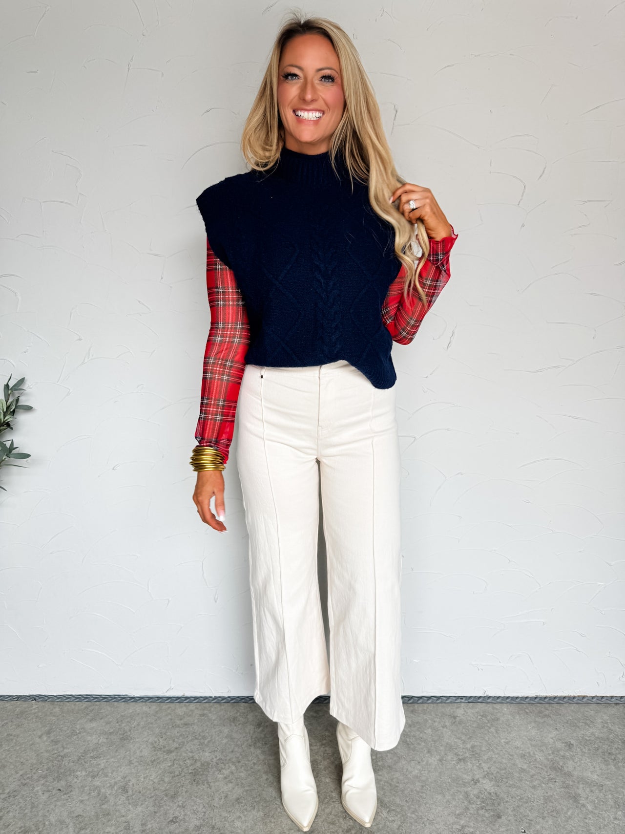 True To You Navy Mock Neck Cable Knit Sweater