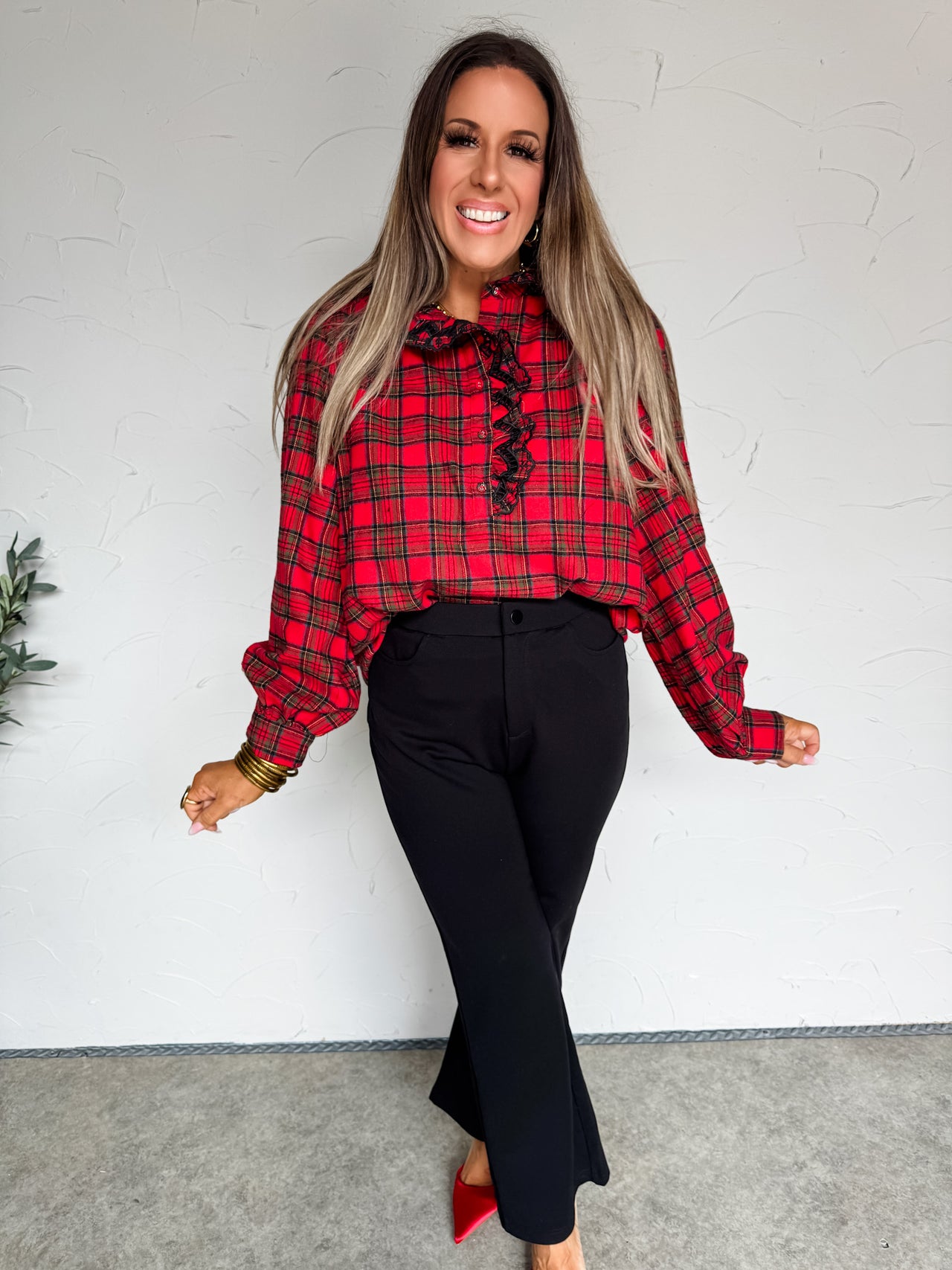 On The Line Ruffle Plaid Top