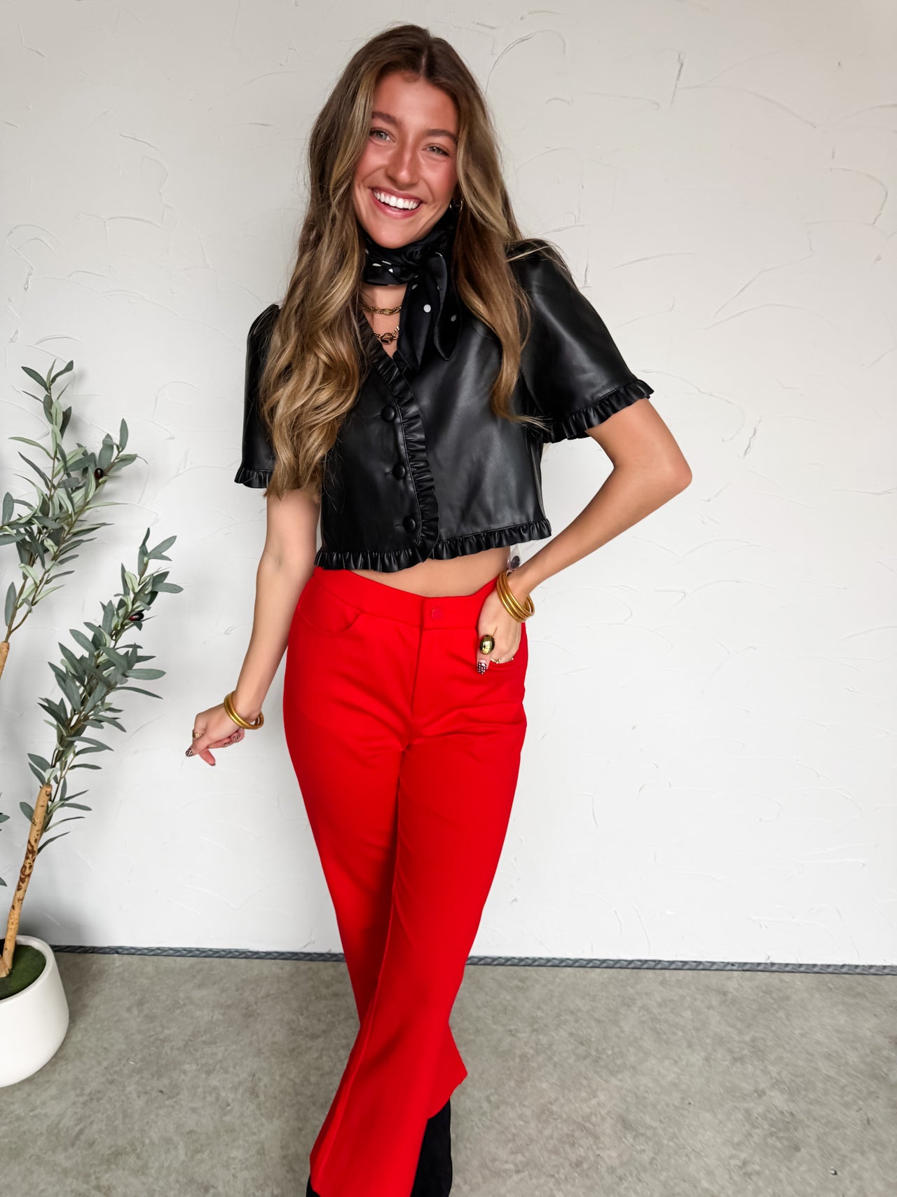 Truly Exceptional Ruffled Black Leather Top