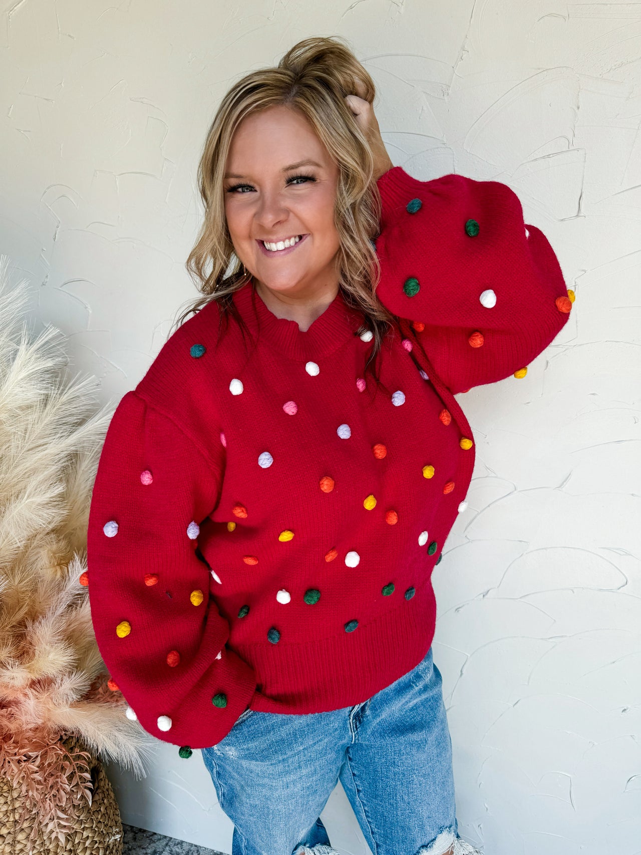 Beyond Words Rainbow Pompom Sweater Top