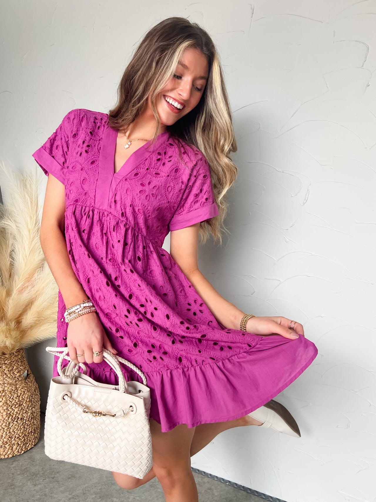 Have The Courage V Neck Eyelet Dress