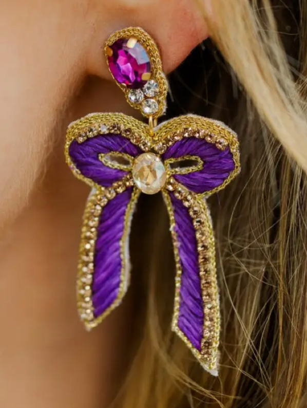 Geaux Beaded Bow Earrings