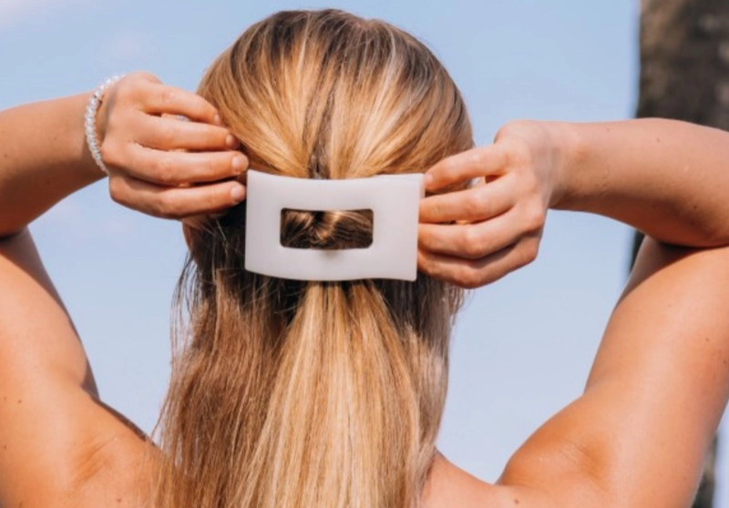 Coconut White Rectangle Hair Clip- Large