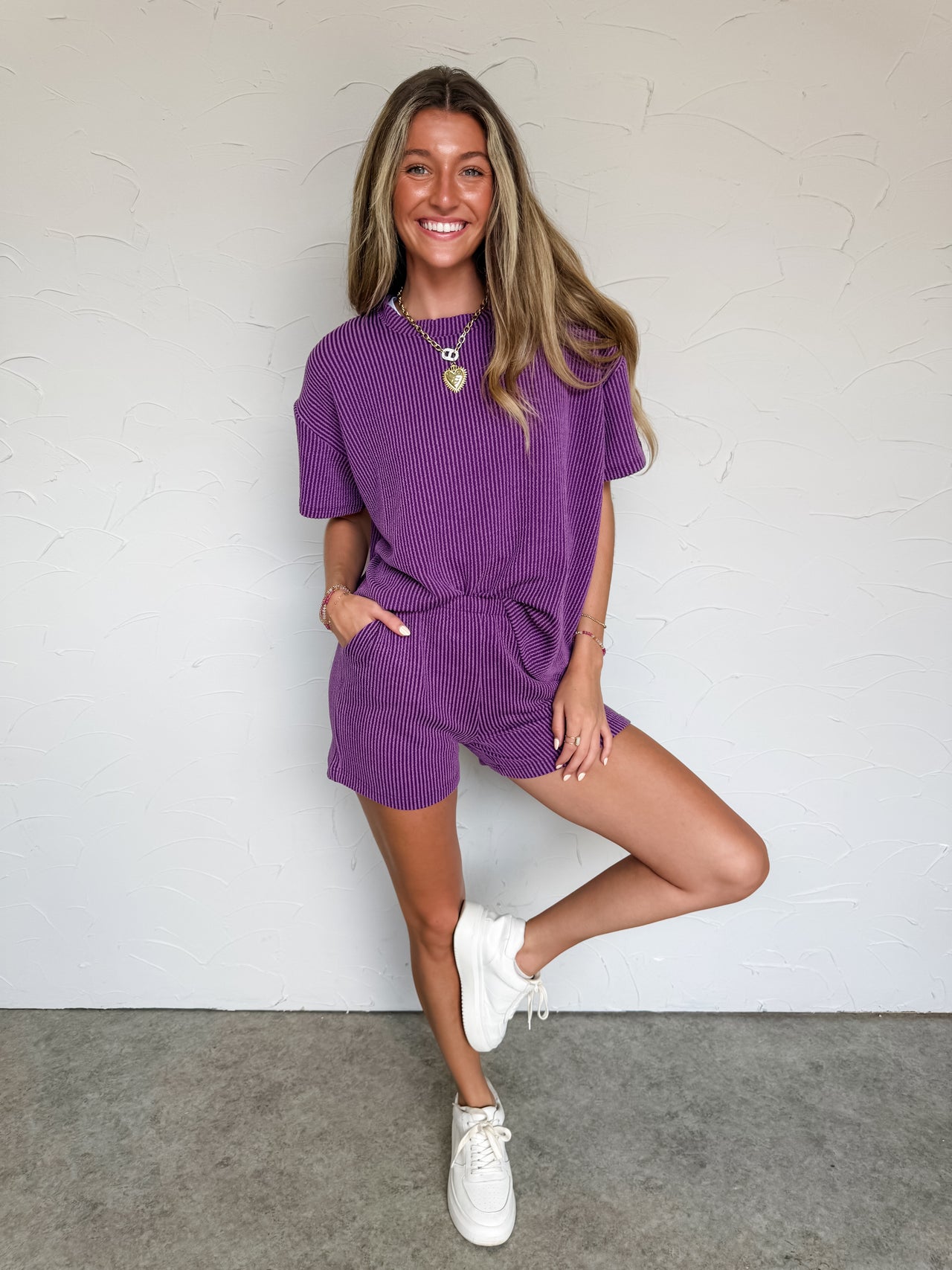 Keep Wondering Corded Ribbed Set- Plum