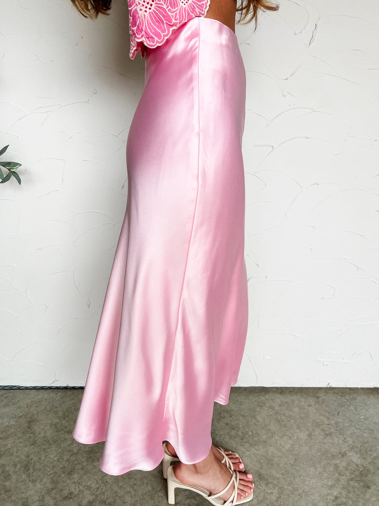 Weekend Chic Satin Maxi Skirt- Soft Pink