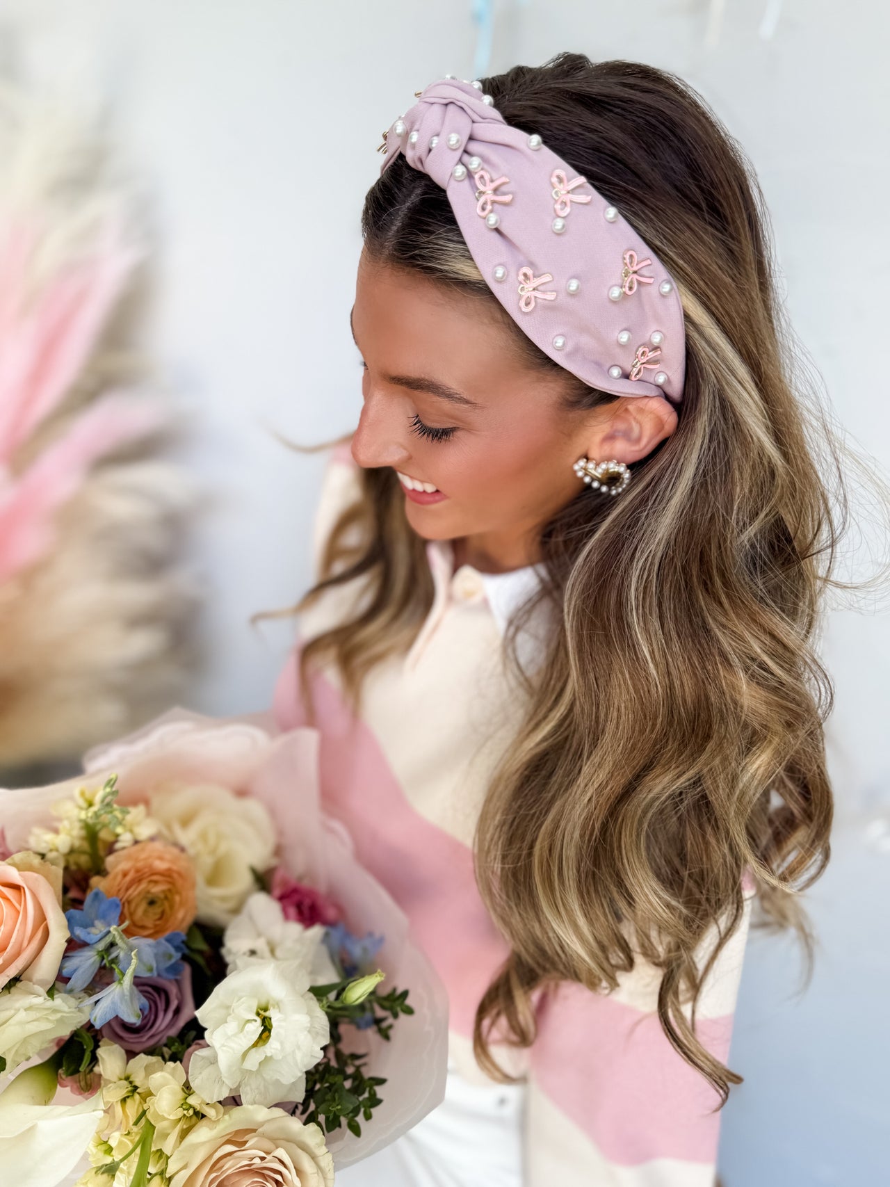 Pink Pearl Bow Hair Headband