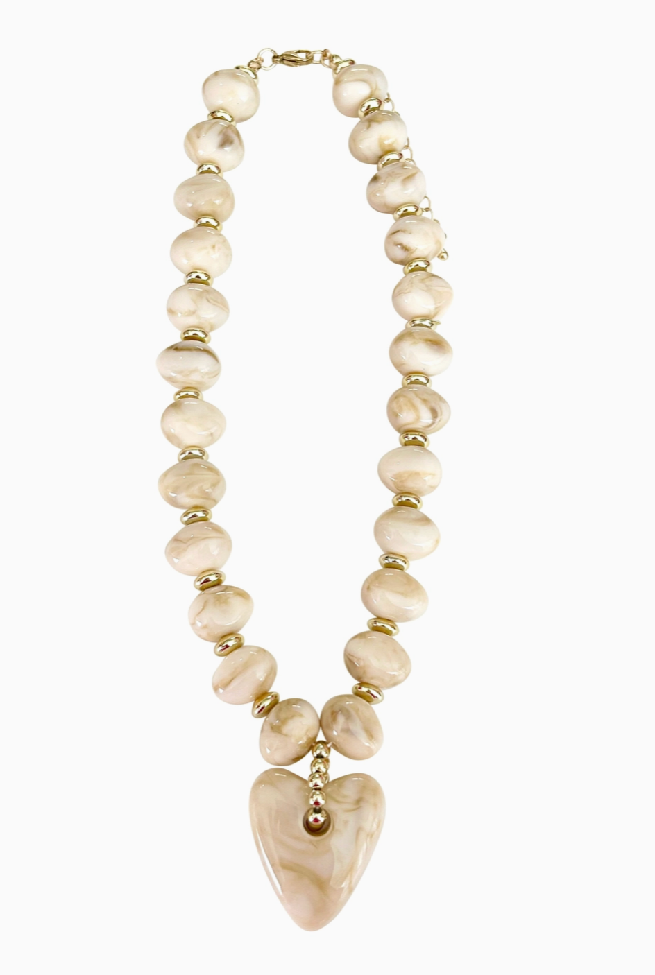{Gemelli} Athens Cream Beaded Necklace with Heart Charm