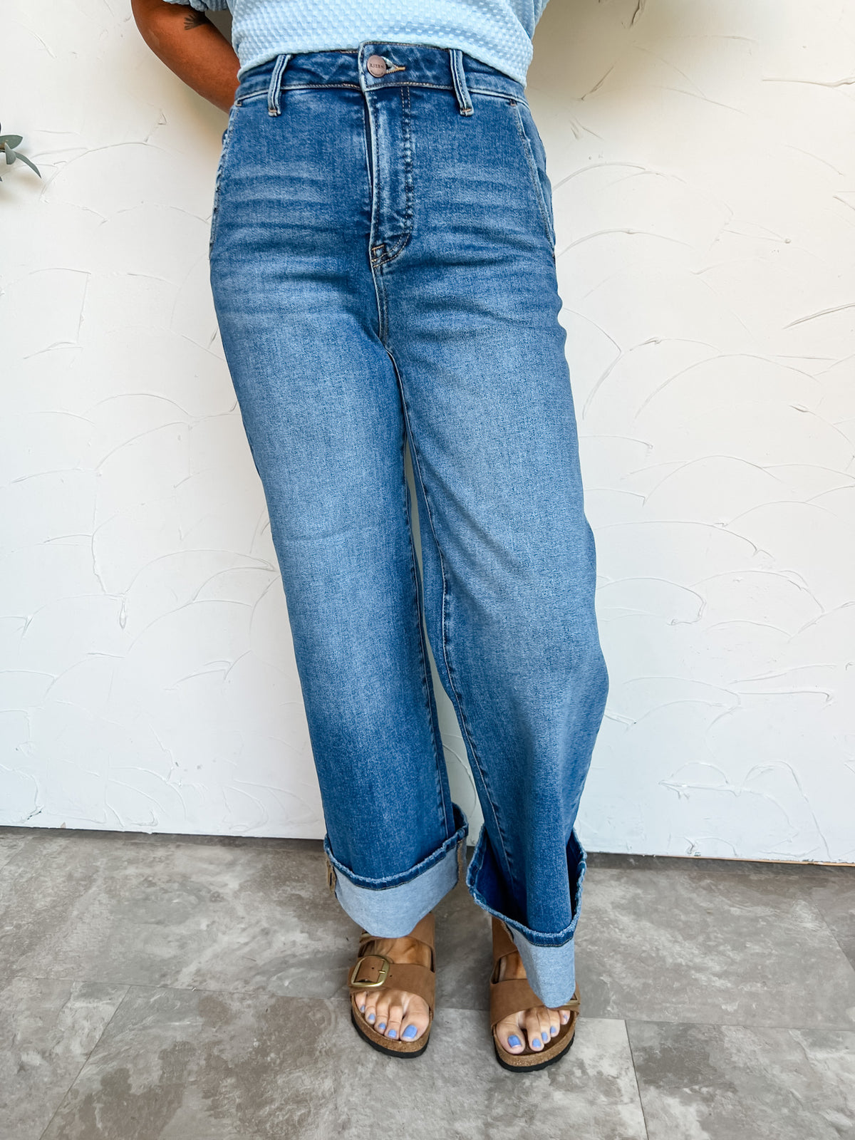 Day In The Park High Rise Wide Cuffed Jeans- Dark