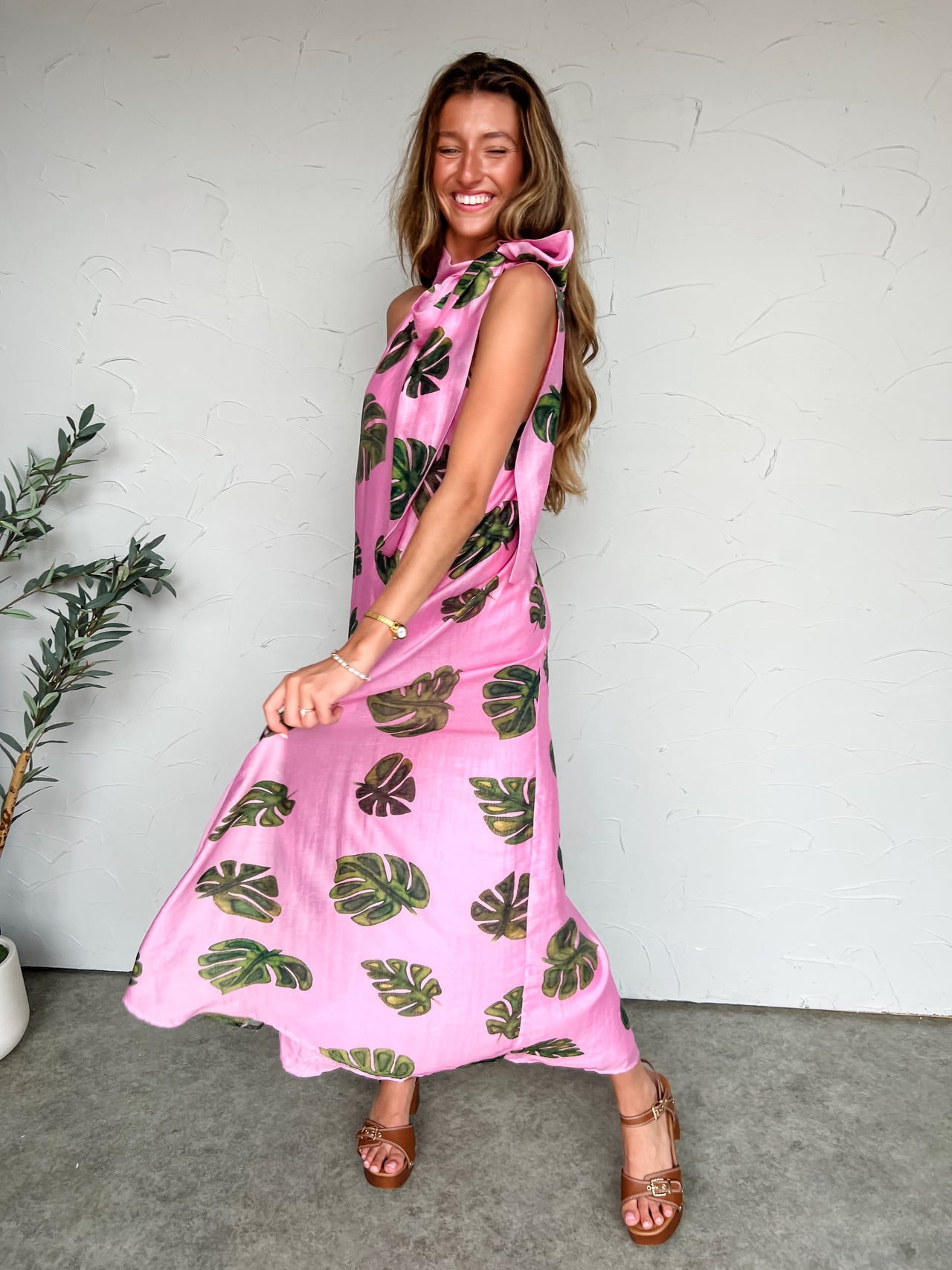 Always Fun Palm Leaf Midi Dress