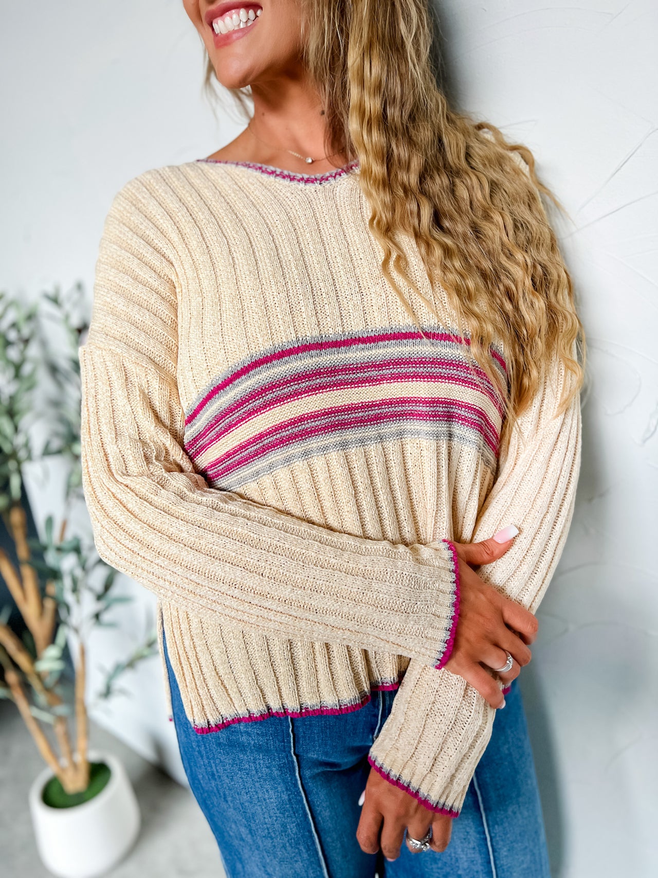 Escaping Reality Low Stripe Sweater Top