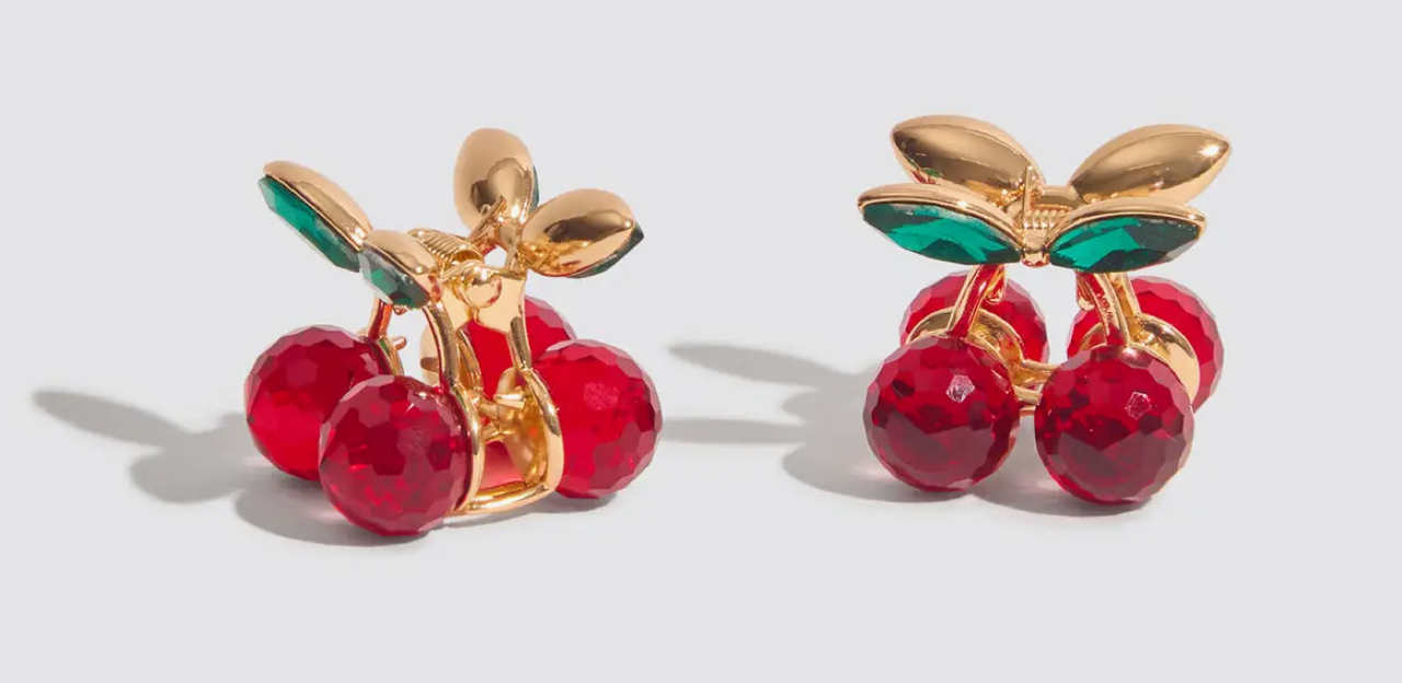 Mini Rhinestone Claw Clips 2pc Set- Cherry