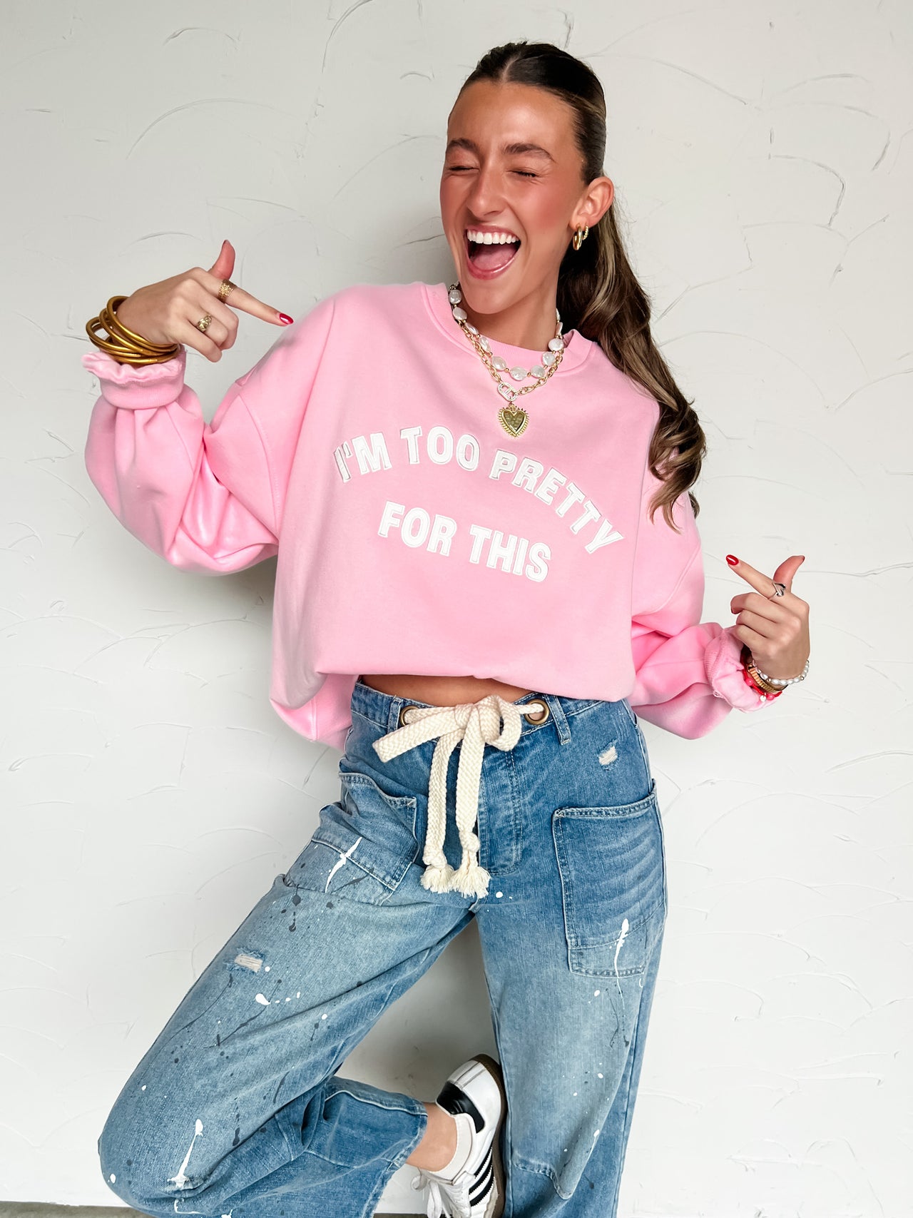 I'm Too Pretty For This Oversized Sweatshirt- Pink