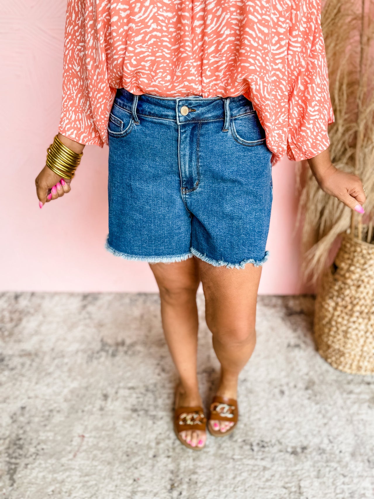 High Temps High Waisted Vintage Wash Cut Out Shorts